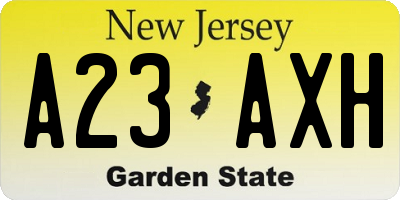 NJ license plate A23AXH