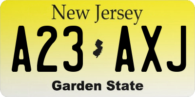 NJ license plate A23AXJ