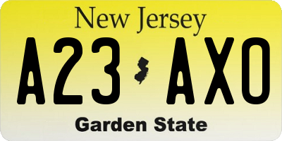 NJ license plate A23AXO