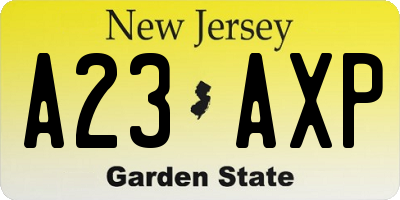 NJ license plate A23AXP