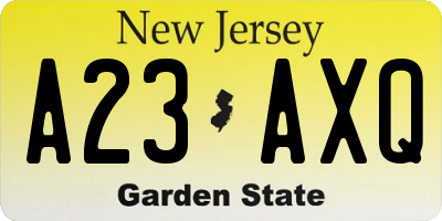 NJ license plate A23AXQ