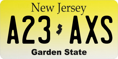 NJ license plate A23AXS