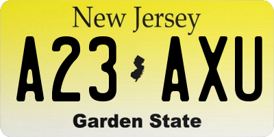NJ license plate A23AXU