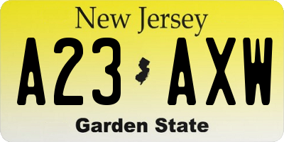 NJ license plate A23AXW