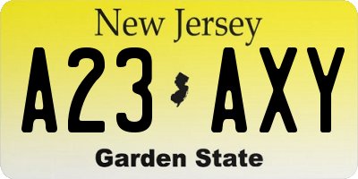 NJ license plate A23AXY