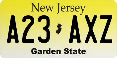 NJ license plate A23AXZ