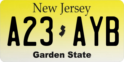 NJ license plate A23AYB