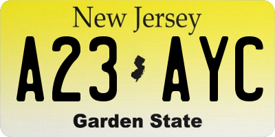 NJ license plate A23AYC