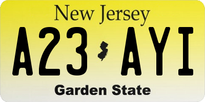 NJ license plate A23AYI
