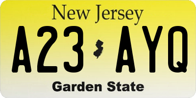 NJ license plate A23AYQ