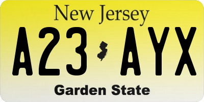 NJ license plate A23AYX