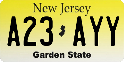 NJ license plate A23AYY