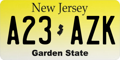 NJ license plate A23AZK