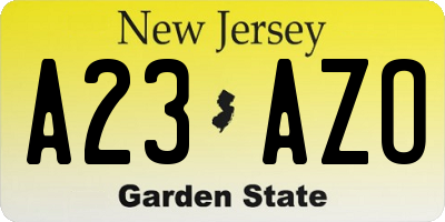 NJ license plate A23AZO