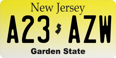 NJ license plate A23AZW