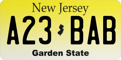 NJ license plate A23BAB