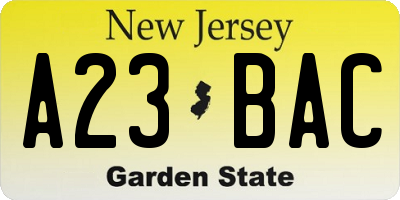 NJ license plate A23BAC