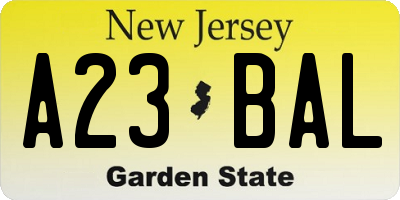 NJ license plate A23BAL