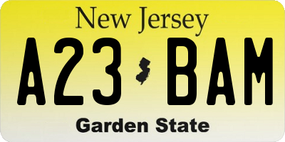 NJ license plate A23BAM