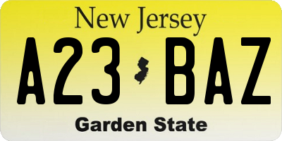 NJ license plate A23BAZ