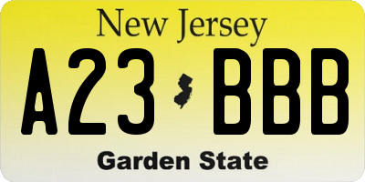 NJ license plate A23BBB