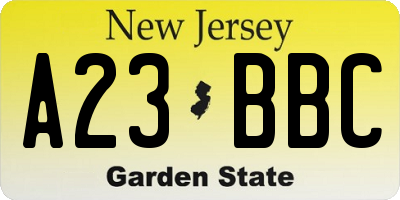 NJ license plate A23BBC