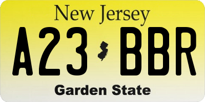 NJ license plate A23BBR