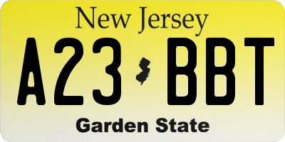 NJ license plate A23BBT
