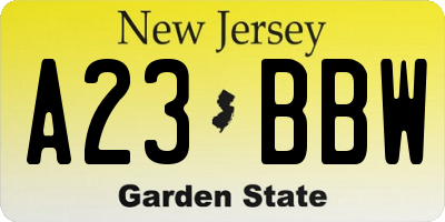 NJ license plate A23BBW