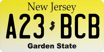 NJ license plate A23BCB