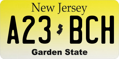 NJ license plate A23BCH