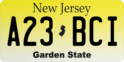 NJ license plate A23BCI