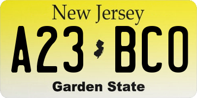 NJ license plate A23BCO