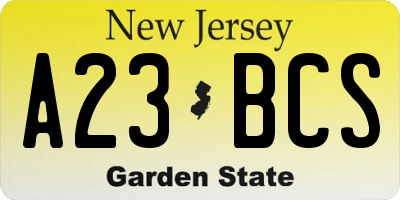 NJ license plate A23BCS