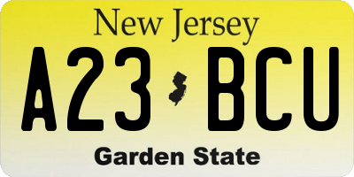 NJ license plate A23BCU