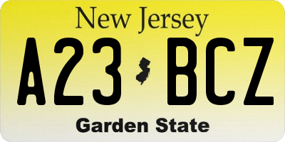 NJ license plate A23BCZ