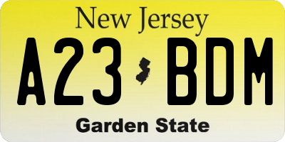 NJ license plate A23BDM