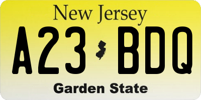 NJ license plate A23BDQ