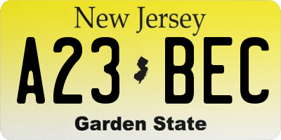 NJ license plate A23BEC