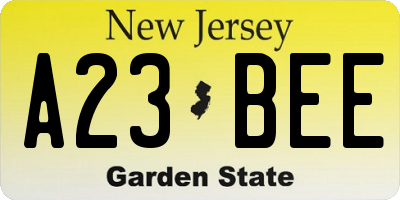 NJ license plate A23BEE