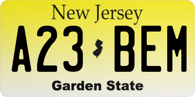 NJ license plate A23BEM
