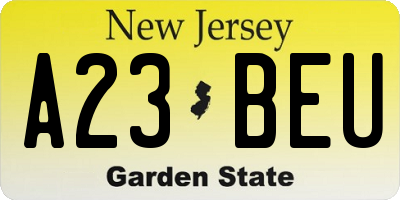 NJ license plate A23BEU