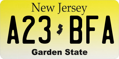 NJ license plate A23BFA