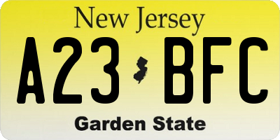 NJ license plate A23BFC
