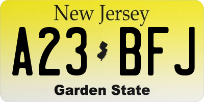 NJ license plate A23BFJ