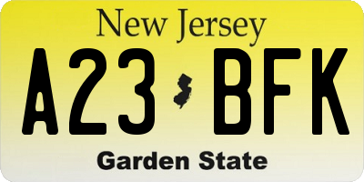 NJ license plate A23BFK
