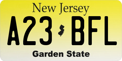 NJ license plate A23BFL