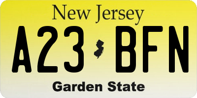 NJ license plate A23BFN