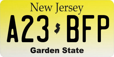 NJ license plate A23BFP