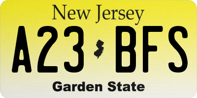 NJ license plate A23BFS